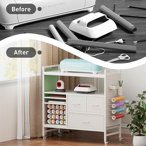 منظمو Punluxu وتخزين متوافقين مع آلات Cricut - حامل لفة الفينيل ، Pegboard DIY مع منظم الملحقات ، طاولة حرفية متداول مع محطة عمل خزانة التخزين PU -01 محمية براءة اختراع in Kuwait