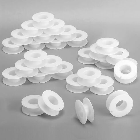 Weysat 30 Pack Empty Plastic Spools for Storing Chains and Ribbons White Wire Weaving Bobbins Thread Spools Ribbon Chain Tape Spools for Embroidery Thread Yarn Ribbon Crafts Sewing 2.2x0.79 Inch in Saudi Arabia