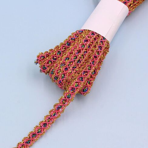 Yalulu 9 Yards Metallic Ribbon Braid Gimp Trim, Wavy Decorated Edged Lace Trim for Sewing Craft Supplies (Rose Red) in Saudi Arabia