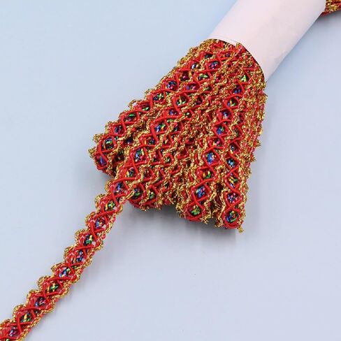 Yalulu 9 Yards Metallic Ribbon Braid Gimp Trim, Wavy Decorated Edged Lace Trim for Sewing Craft Supplies (Rose Red) in Saudi Arabia