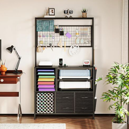 Organization and Storage Cabinet Compatible with Cricut Machine Large Craft Table with Fabric Drawers Charging Station Vinyl Roll Holder for Home Craft Workstation Room (White) in Saudi Arabia