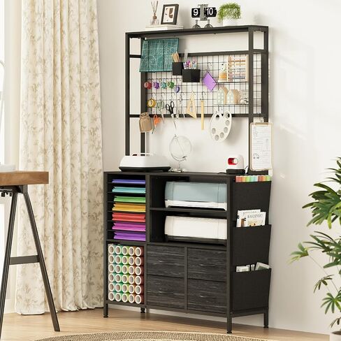 Organization and Storage Cabinet Compatible with Cricut Machine Large Craft Table with Fabric Drawers Charging Station Vinyl Roll Holder for Home Craft Workstation Room (White) in Saudi Arabia