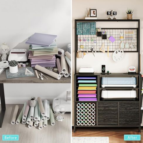 Organization and Storage Cabinet Compatible with Cricut Machine Large Craft Table with Fabric Drawers Charging Station Vinyl Roll Holder for Home Craft Workstation Room (White) in Saudi Arabia