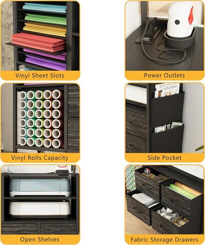 Organization and Storage Cabinet Compatible with Cricut Machine Large Craft Table with Fabric Drawers Charging Station Vinyl Roll Holder for Home Craft Workstation Room (White) in Saudi Arabia