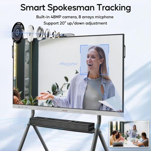 Smart Board, 55 Inch Interactive Whiteboard with 48MP AI-Tracking Camera, 100W Soundbar, Android 14 8+128GB 4K UHD Touchscreen Digital Whiteboard for Classroom Home Office (Wall Mount Included) in Kuwait
