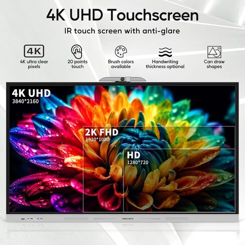 Smart Board, 55 Inch Interactive Whiteboard with 48MP AI-Tracking Camera, 100W Soundbar, Android 14 8+128GB 4K UHD Touchscreen Digital Whiteboard for Classroom Home Office (Wall Mount Included) in Kuwait