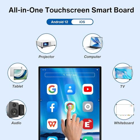 Smart Board ، 49 "لوحة بيضاء رقمية ، لوح ذكي تفاعلي إلكتروني لمكتب الفصل الدراسي ، عكس الشاشة من Android & iOS للتعليق على الهواء الطلق (لوحة فقط) in Kuwait
