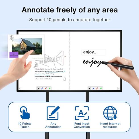 Smart Board ، 49 "لوحة بيضاء رقمية ، لوح ذكي تفاعلي إلكتروني لمكتب الفصل الدراسي ، عكس الشاشة من Android & iOS للتعليق على الهواء الطلق (لوحة فقط) in Kuwait