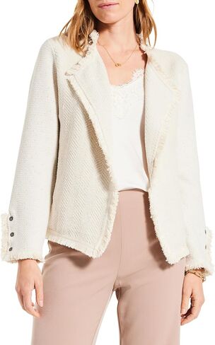 NIC+ZOE Women's Metallic Fringe Mix Knit Jacket in Saudi Arabia