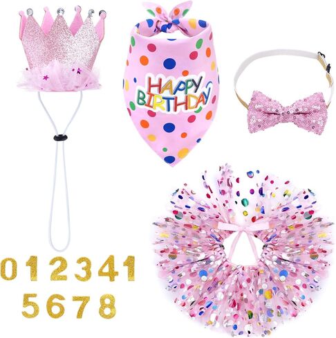 hoyuwak Dog Birthday Party Supplies Girl Dog Birthday Bandana Tutu Set Cute Hat Bow Tie Set for Large Medium Small Dogs in Kuwait