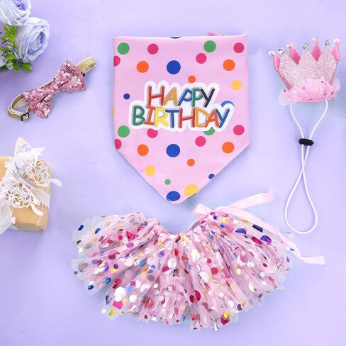 hoyuwak Dog Birthday Party Supplies Girl Dog Birthday Bandana Tutu Set Cute Hat Bow Tie Set for Large Medium Small Dogs in Kuwait