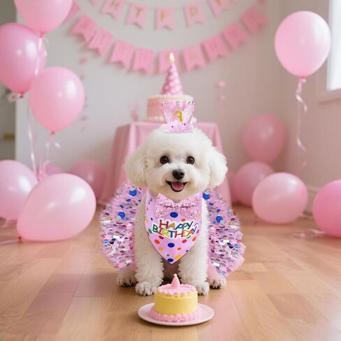 hoyuwak Dog Birthday Party Supplies Girl Dog Birthday Bandana Tutu Set Cute Hat Bow Tie Set for Large Medium Small Dogs in Kuwait