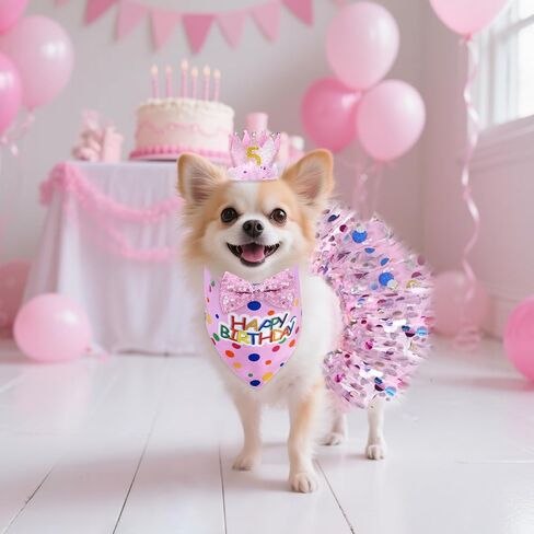 hoyuwak Dog Birthday Party Supplies Girl Dog Birthday Bandana Tutu Set Cute Hat Bow Tie Set for Large Medium Small Dogs in Kuwait