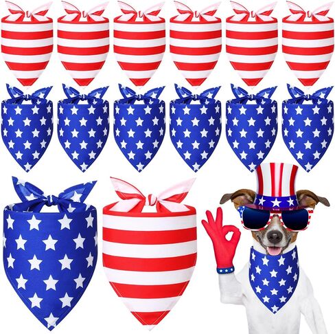 Weewooday 12 Pieces Patriotic Dog Bandanas 4th of July Red and Blue Star Stripe Dog Bandanas Triangle Kerchief Scarf Bibs for Small Medium Large Pet Memorial Independence Day Costume Accessories in Saudi Arabia