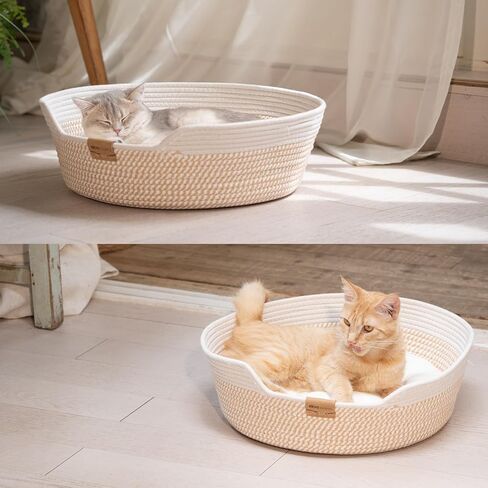 Cat Bed Basket with Cushion, Cute Pet Bed for Indoor Cats Couch, Kitten Bed for Medium and Large Cat, All Season Universal in Saudi Arabia