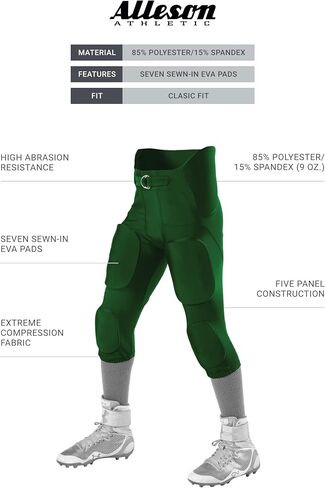 Alleson Athletic Youth Integrated Football Pant, Dark Green, One Size in Saudi Arabia