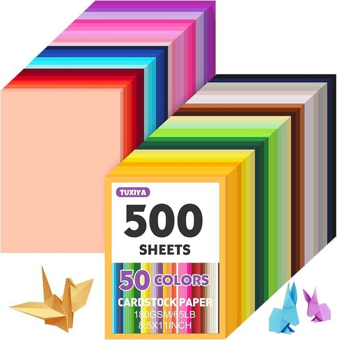 300 Sheets 8.5" X 11" Colored Cardstock, 50 Assorted Colors Construction Paper Card Stock Printer Paper for Printing, Card Making, DIY Crafts, Kids School Supplies,Party Decorations (180 GSM) in Kuwait