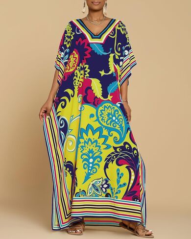 Bsubseach Caftans for Women Plus Size Kaftan Dress Long Swimsuit Coverup Short Sleeve Casual Maxi Dress Black White in Saudi Arabia