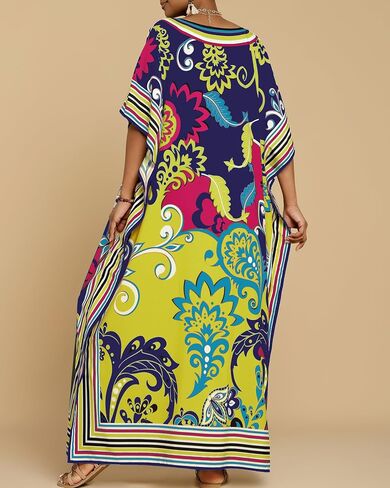 Bsubseach Caftans for Women Plus Size Kaftan Dress Long Swimsuit Coverup Short Sleeve Casual Maxi Dress Black White in Saudi Arabia