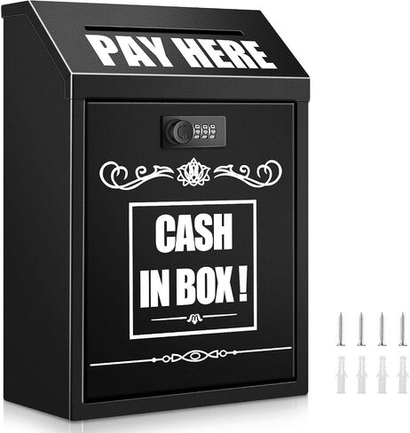 Wall Mounted Cash Box with Key Lock and Slot, Secure Money Collection Box with Prints, Metal Donation Box for Home, Office, Outdoor, Business, Farm Stand, Self-Serve Kiosk in Saudi Arabia