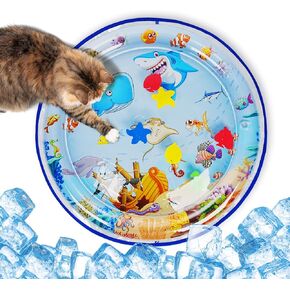 Cat Water Mat with Thickened Cover - Leakproof Pet Water Bed for Cats & Small Dogs, Interactive Sensory Play Mat for Cats & Puppies-Round