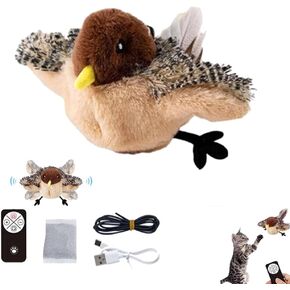 Flying Bird Cat Toy, Simulated Chirping Flapping Bird Cat Toy Wings, Rechargeable Interactive Flappy Bird, Realistic Cat Toys, Moving Bird Catnip Toys for Indoor Cats (1PCS-A)