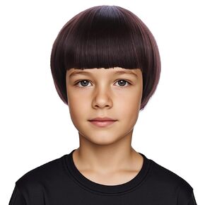 Black Bowl Cut Wig for Kids Black Bob Wig Boys Mushroom Wigs Halloween Costume Funny Wigs