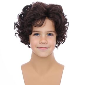 Boys Black Wig Kids Short Black Curly Cosplay Wigs Children Synthetic Halloween Costume Hair Wigs