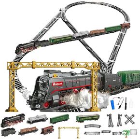ABS Electric RC Train Set Model, Christmas Train Set Model with Carriage and Long Track, Great STEM Gifts and Desk Decorations for Teens and Adults (Model 623B)