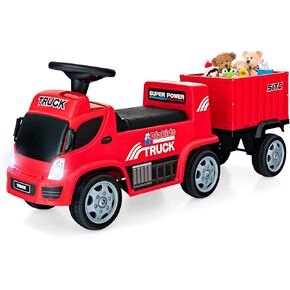 OLAKIDS Kids Ride On Push Car, 2 in 1 Foot-to-Floor Sliding Truck with Detachable Trailer, Steering Wheel, Headlights, Music, Alarm Sound, Toy Walker Gift for Toddlers Age 1.5-3 Boys Girls (Blue)