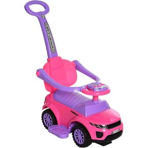 Aosom 2 in 1 Push Cars for Toddlers Kid Ride on Push Car Stroller Sliding Car with Horn Music Light Function Secure Bar Ride on Toy for Boy Girl 1-3 Years Old Pink