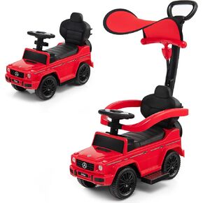 Costzon Push Car for Toddlers, 3 in 1 Mercedes Benz Stroller Sliding Walking Car w/Canopy, Handle, Armrest Guardrail, Underneath Storage, Horn Sound, Foot-to-Floor Ride On Toy for Boys Girls (Pink) in Saudi Arabia