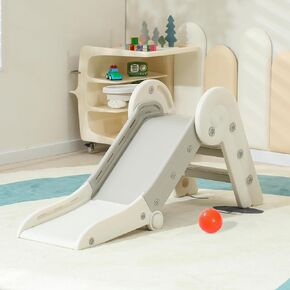 Toddler Slide, 4 in 1 Kids Slide Indoor, Baby Slide with Basketball Hoop & Basketball, Toddler Slides Indoor and Outdoor Play, Slides for Kids, Grey, 3 Years and Over