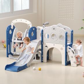 Toddler Slide and Swing Set for Toddlers Age 3-5 Baby Kids Slides with Basketball Hoop Telescope Outdoor Indoor Slide Stair Playset Playground