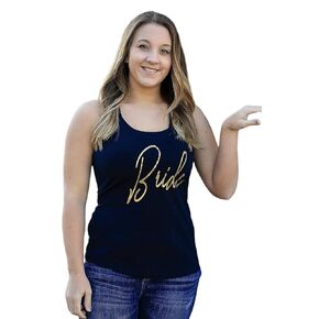Bride Tank Top Shirt Bridal Bride To Be - Navy Gold Racerback - Small