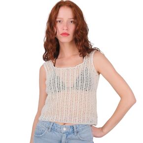 Crochet Mesh Tank Top, Sleeveless See-Through Shirt, Boho Beachwear, Festival Knitwear For Women, Lightweight Summer Top
