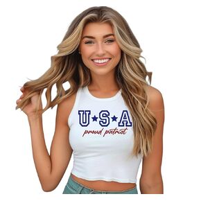USA Proud Patriot Women's Racerback Crop Tank Top (WHITE) (XL)