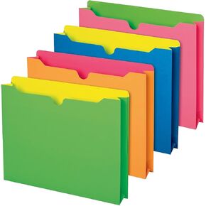 TOPS Pendaflex File Jackets, 2" Expansion, Letter Size, Assorted Neon Colors, 10 Pack