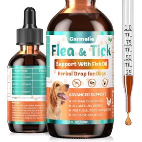 Flea & Tick Support for Dogs, Natural Flea and Ticks Comfort for Dog with Fish Oil, Flea & Tick Liquid Herbal Drop for Dogs - All Breeds & Ages - Chicken