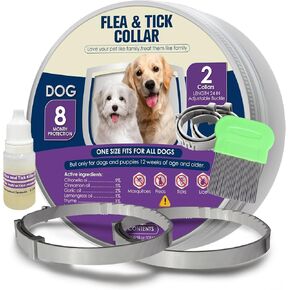 Flea Collars for Dogs, Dog Flea & Tick Control Flea Collar 8 Months Protection, Waterproof Dog Flea Collar, Flea Prevention for Dogs with Comb and Prevention Treatment Drop