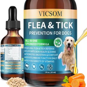 Natural Flea and Tick Prevention for Dogs, Herbal Dog Flea and Tick Treatment Support Drops Flea Support with Omega-3/6/9 for Dogs and Puppies - Ideal for Sensitive Dog - Chicken Flavor