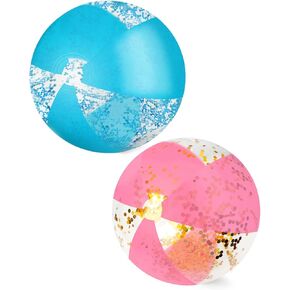 Inflatable Glitter Beach Ball 16 Inch Pink Beach Balls for Pool with Confetti, Sparkling Balls for Summer Pool Adults Birthday Party Favors Decorations