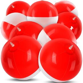 12PCS Beach Ball Set-8 Inch Vibrant Red & White-Themed Inflatable Balls for Kids' Cartoon Birthday Parties, Summer Pool Games, Animated Decorations, Bulk Party Favors,Beach-Themed Events