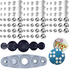 100PCS Cover Button Kit with Tools,DIY Fabric Covered Buttons Set - 5 Sizes & Tools for DIY Covered Buttons, Clothes, Hats, Sweaters, Backpacks and Crafts