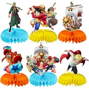6Pcs One Piece Party supplies set Honeycomb Centerpieces Double Sided Table Topper for Piece Party Decorations