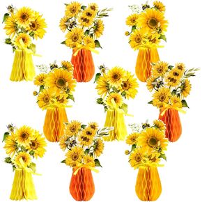 Sunbeauty 9 PCS عباد الشمس قرص العسل المركزية المركزية عباد الشمس زخارف الحفلات الأصفر مائدة العسل على طاولة مركبة لفصل الربيع الصيفي ديكور استحمام الطفل