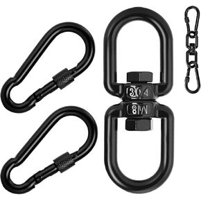 Aheucndg 1200 lb Capacity Heavy Duty Double Ended Eye Hook with Snap Hook, SUS304 Swivel Hooks 1Pack + Snap Hooks 2Pack, for Aerial Yoga, Hanging Hammock, Web Tree Swing, Swing Spinner (M8