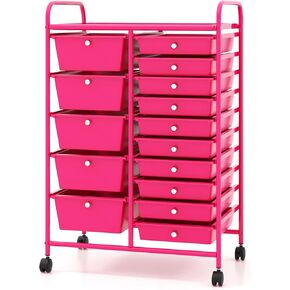 15-Drawer Rolling Cart, Mobile Storage Cart with Universal Wheel & Metal Frame, Multipurpose Trolley Utility Cart, Craft Art Cart Organizer for Home Office School