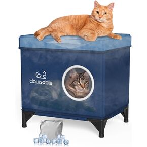Cooling Cat House for Outdoor/Indoor Cats in Summer,Waterproof & Weatherproof Elevated Insulated Outside Feral Cat Shelter for Stray Barn (Dark Blue, 17" x 13" x 16")
