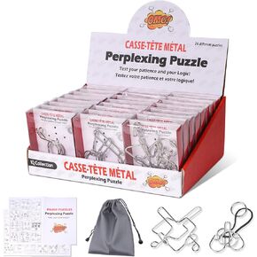 Metal Puzzles Brain Teaser, 24pcs Metal Wire Puzzles for Adults Kids Teenagers, Classical Mini Mind Ring Puzzle Set, Educational IQ Unlock Interlocking Toy Lock Puzzle Gift Set